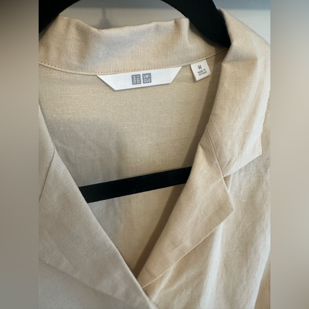 Linen Blend Open Collar Short Sleeve Shirt - Picture 2 of 5